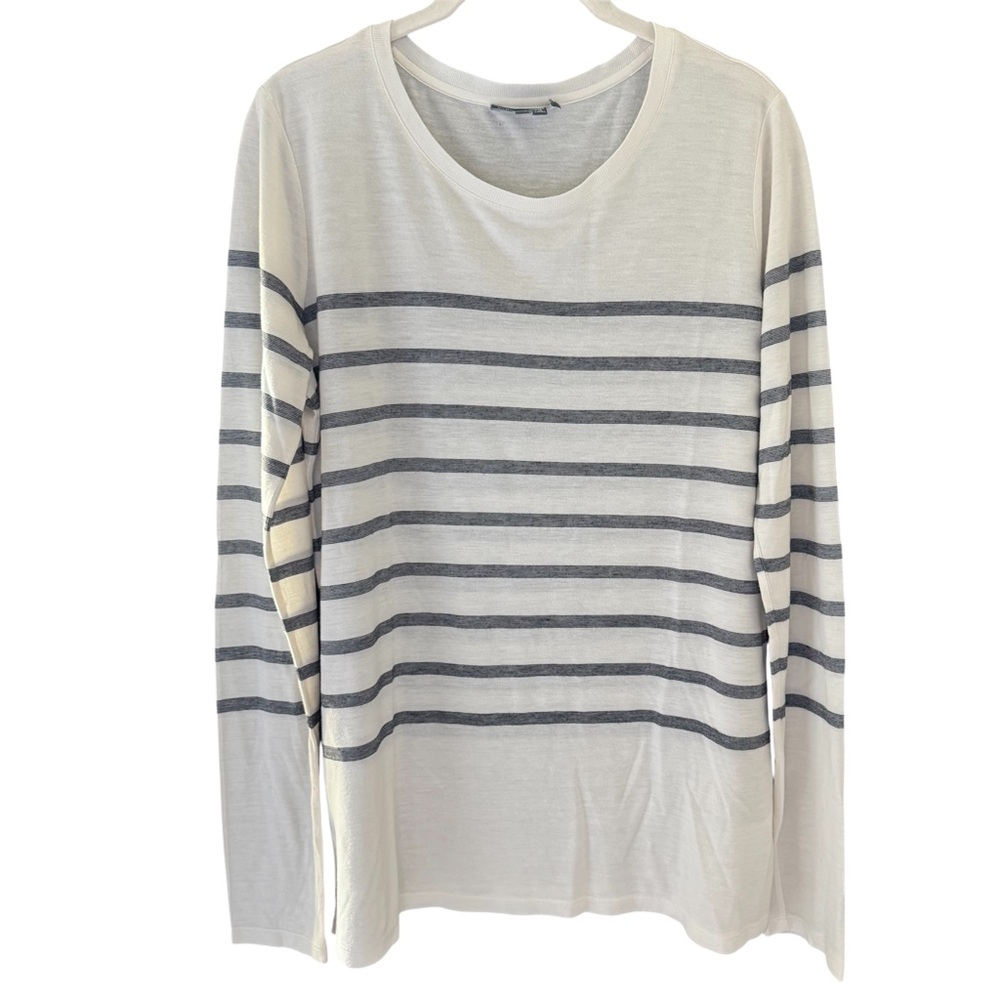 VINCE Silk Blend Striped Long Sleeve Shirt White Gray Soft Luxe Women's Medium